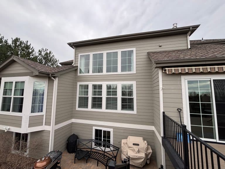 Back of a two-story Castle Rock, CO home with new replacement windows